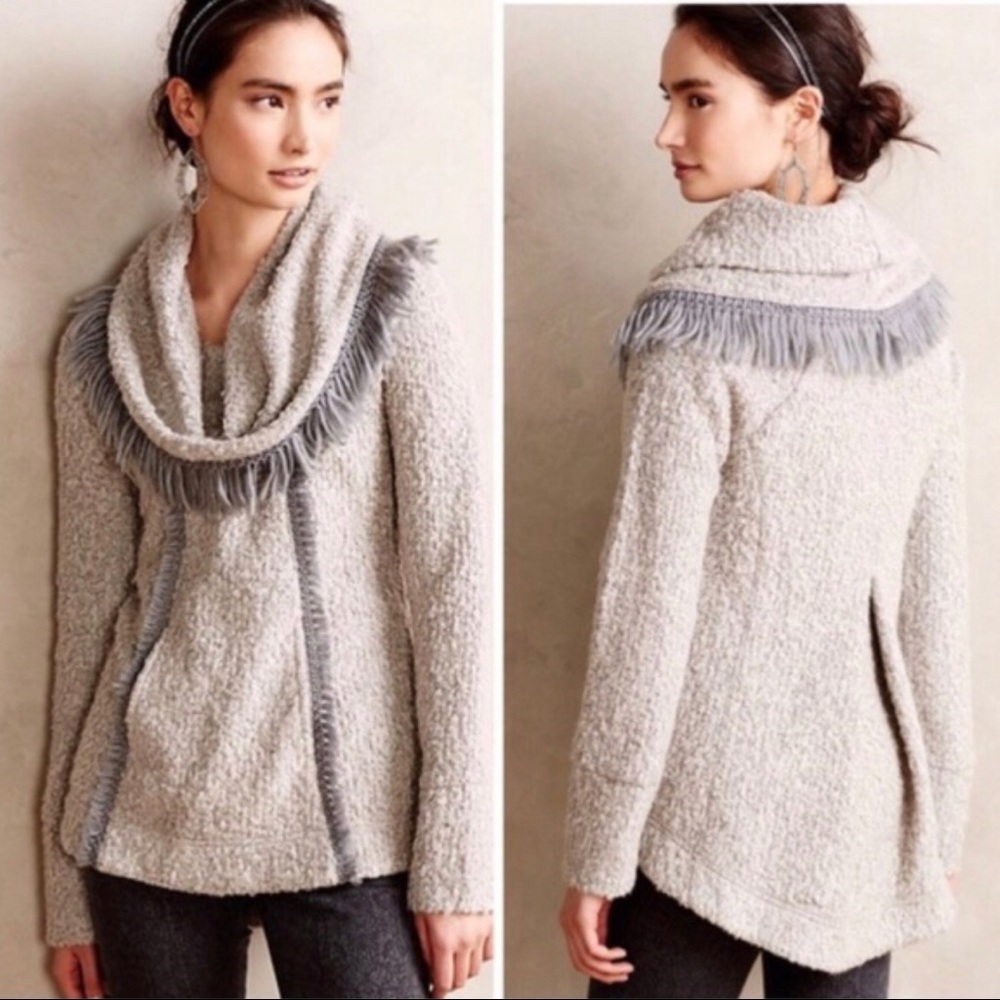 Angel of the North Gray Fringed Cowl Neck Sweater